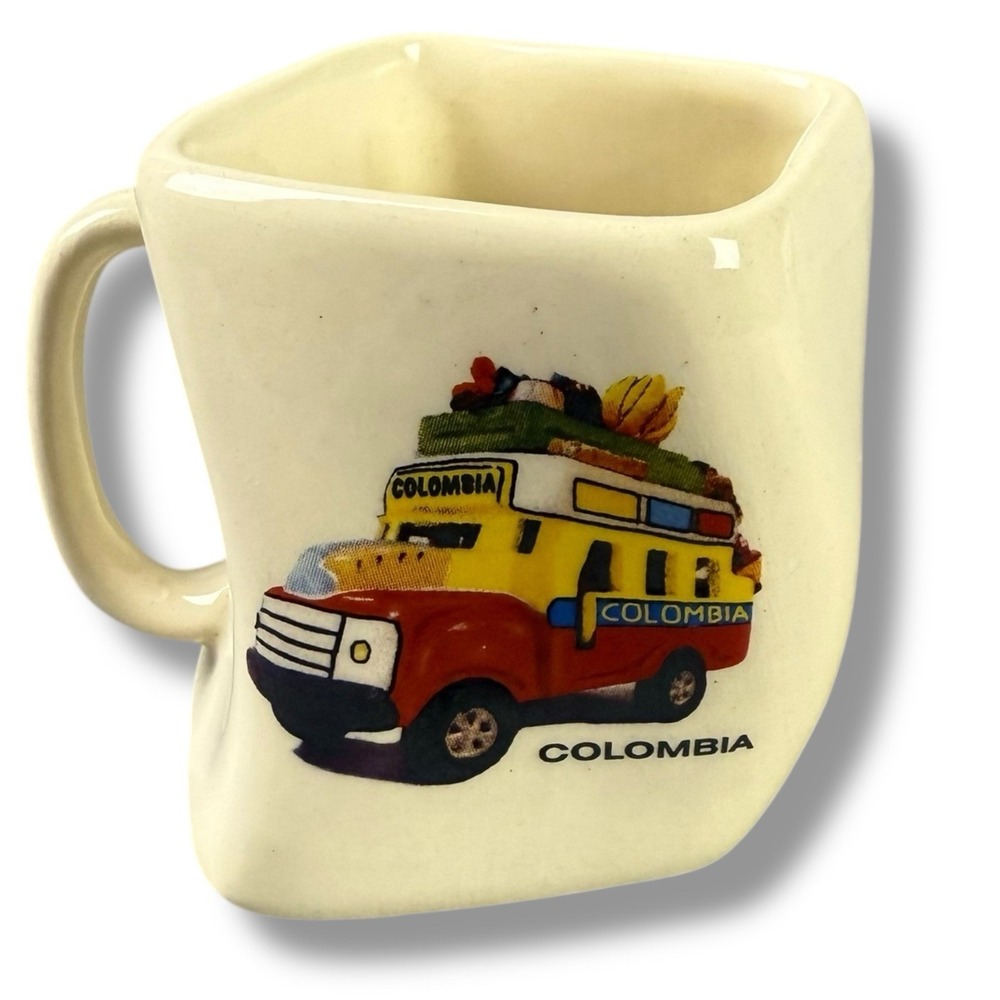 Café de‎ Colombia Souvenir Mug Colombia Chiva Bus Twisted Bent Shape Ceramic GUC